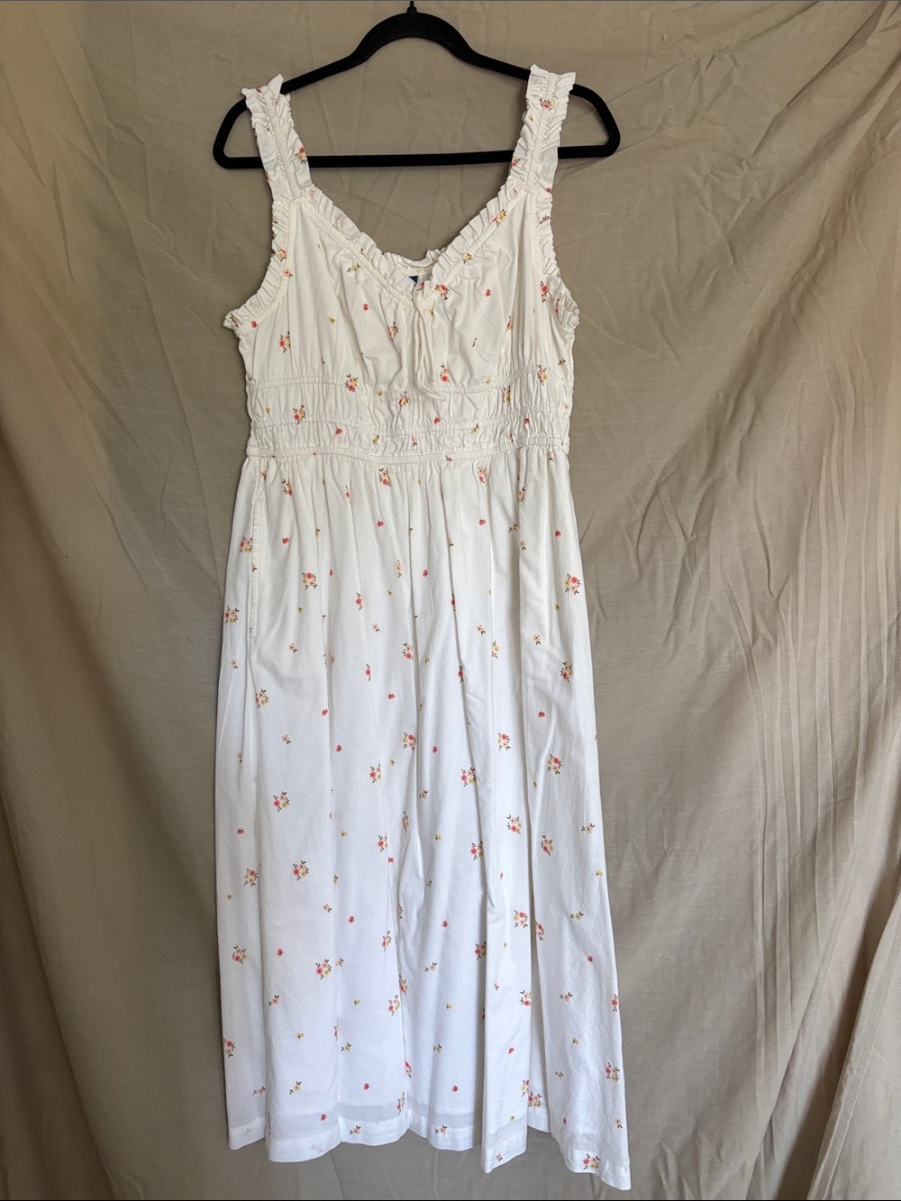Old Navy White Midi Dress with Pink & Peach Floral Print
